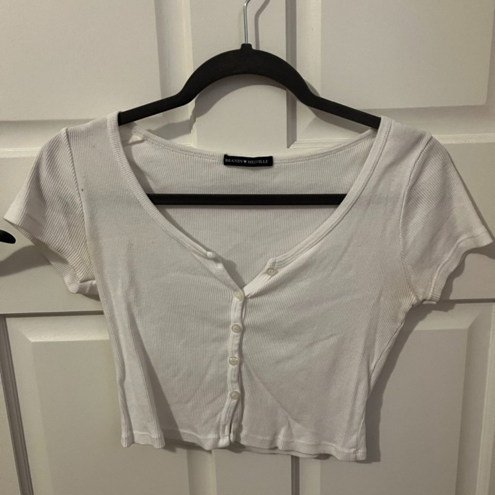 Brandy Melville Cropped White Button Up Top